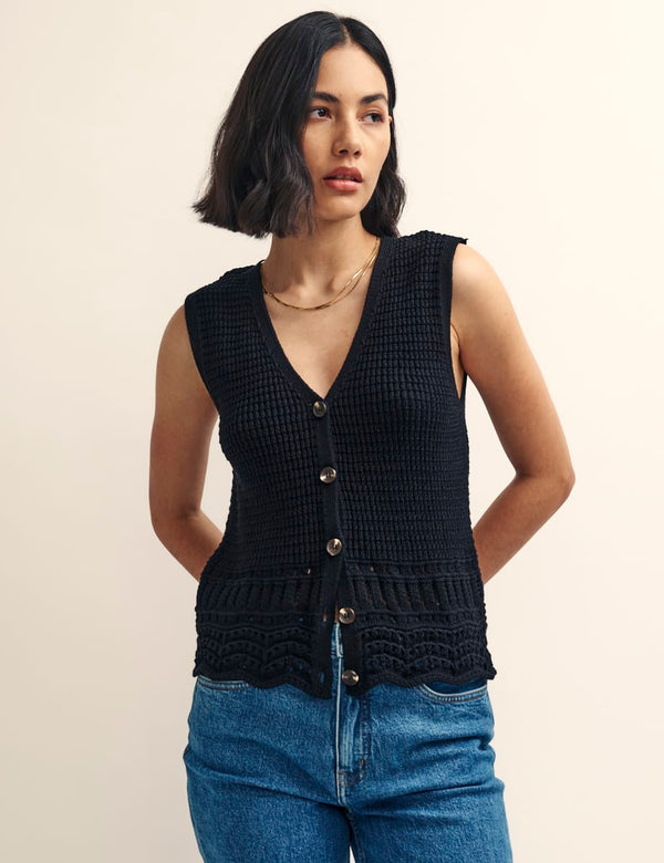 Black Mock-Crochet Waistcoat