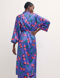 Purple Sahara Floral Long Sleeve Satin Robe