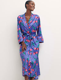 Purple Sahara Floral Long Sleeve Satin Robe