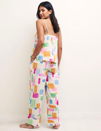 White Brushstroke Print Cami Top & Trouser Pyjama Set