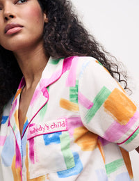 White Brushtroke Print Short Sleeve Pyjama Set