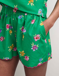 Green Floral Scallop Shorts Pyjama Set