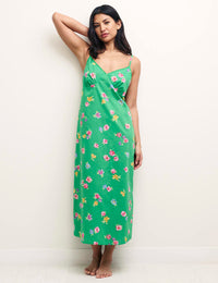 Green Floral Gathered Bust Midi Cami Nightdress