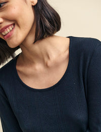 Black Long Sleeve Pointelle Pyjama Top