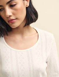 Cream Long Sleeve Pointelle Pyjama Top