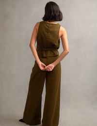 Khaki Green Relaxed Tailored Twill Trousers