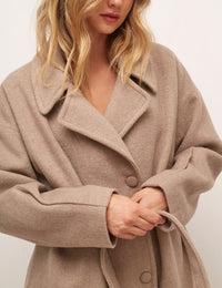 Oatmeal Hadrian Belted Long Wool Coat