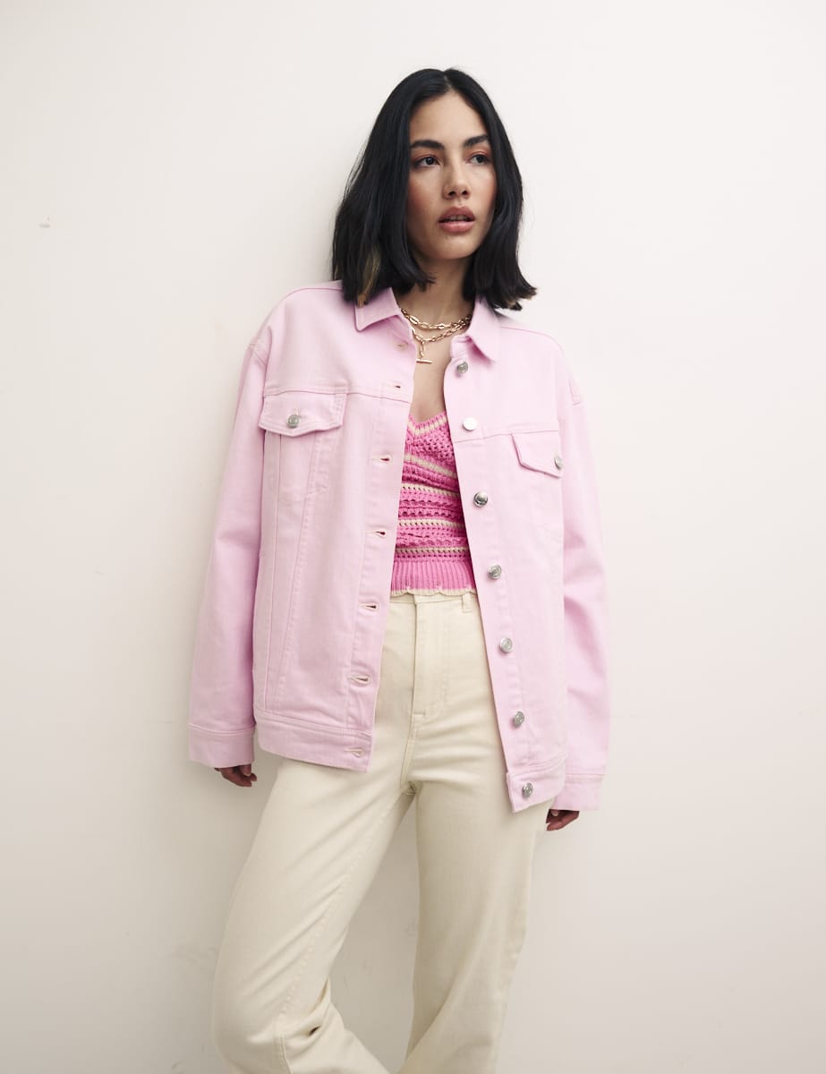 Pink Oversized Denim Jacket - Main Image