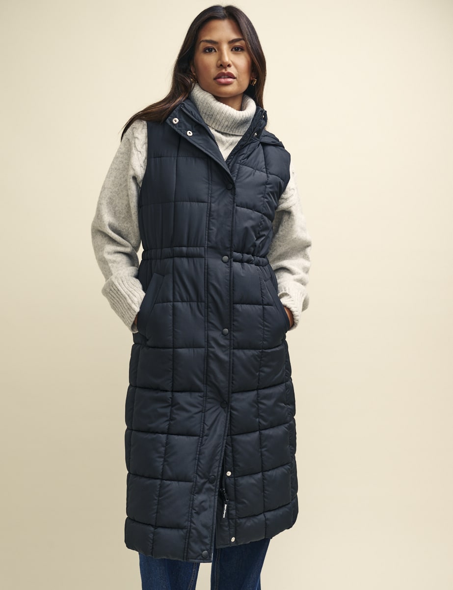 Black Long Line Puffer Gilet - Main Image