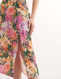 Petite Multi Floral Sara Midi Skirt