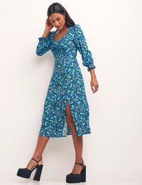 Aurelia Floral Blue Petite Rosie Midi Dress