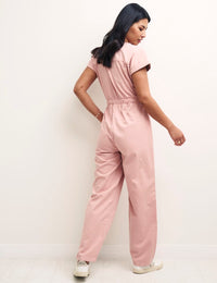 Pink V-Neck Zip Front Cosmos Jumpsuit