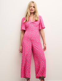 Pink Ditsy Floral Collared Daisy Jumpsuit