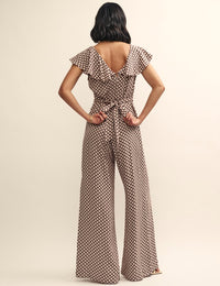 Brown Geo Print Flutter Sleeve Suki Jumpsuit