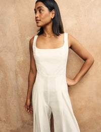 White Linen-blend Wide Leg Mika Jumpsuit
