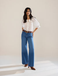 Blue Mid Rise Carnaby Wide Leg Jeans