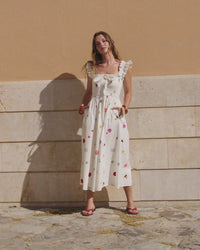White Floral Shirred Christina Midi Dress