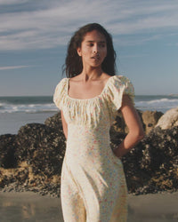 Butter Yellow Ditsy Floral Jemima Midi Dress