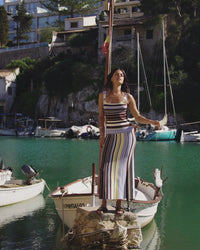 Brown and Blue Striped Drop Waist Knit Dress