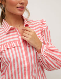 Stripe Frill Yoke Poplin Shirt