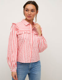 Stripe Frill Yoke Poplin Shirt