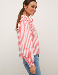Stripe Frill Yoke Poplin Shirt
