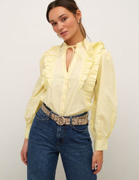 Yellow Ruffle Tie Neck Blouse
