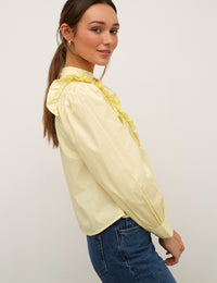 Yellow Ruffle Tie Neck Blouse