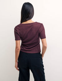 Brown Short Sleeve Button Through Top