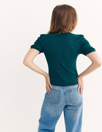 Green Puff Sleeve Top