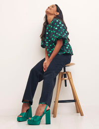 Taffeta Spot Green Bernie Blouse