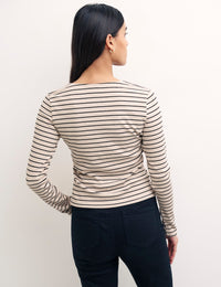 Cream Stripe Long Sleeve Button Through Top
