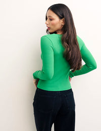 Green Long Sleeve Square Neck Top