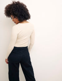 Cream Long Sleeve Square Neck Top