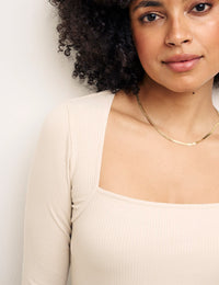 Cream Long Sleeve Square Neck Top