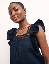 Black Poplin Trapeze Vest Top