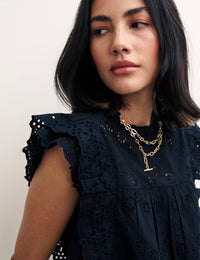 Black Broderie Frill Sleeve Una Top