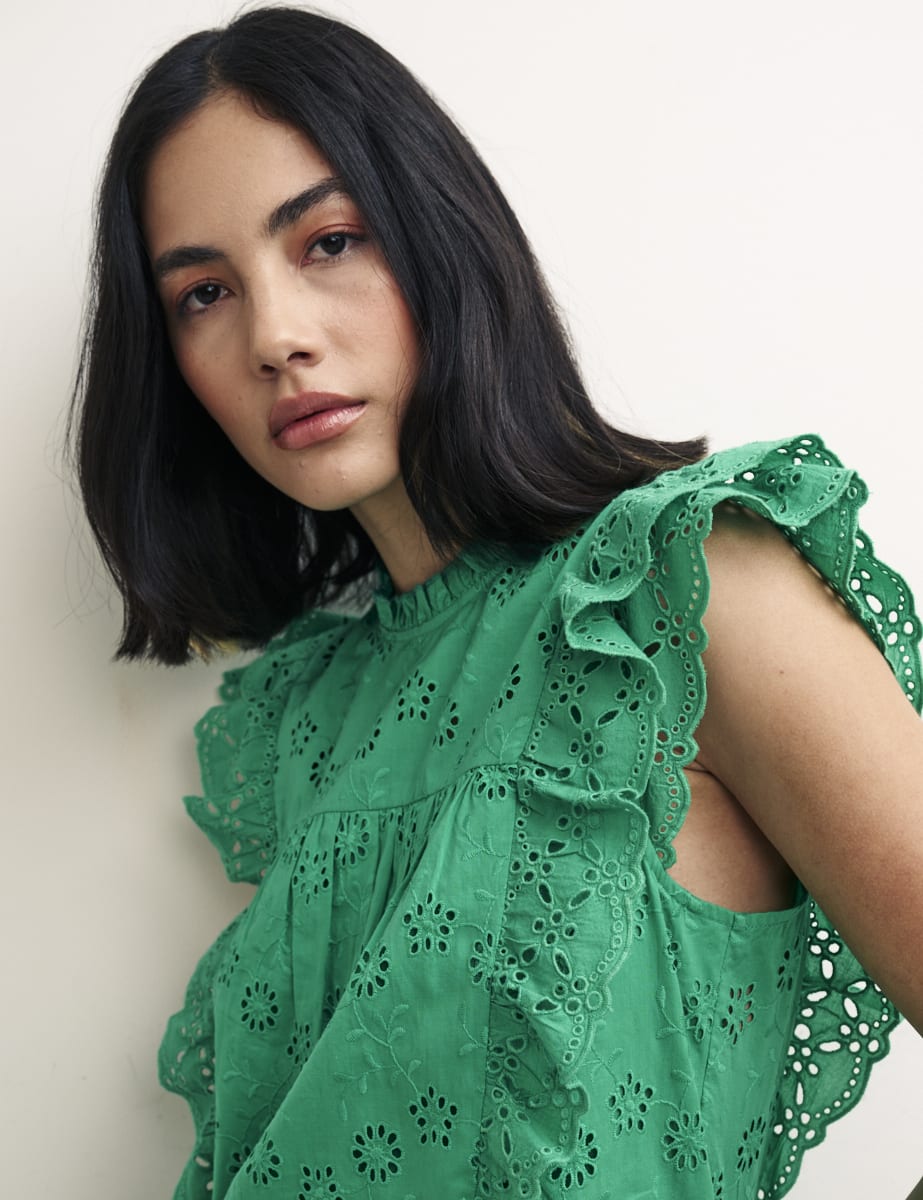 Green Broderie Una Top