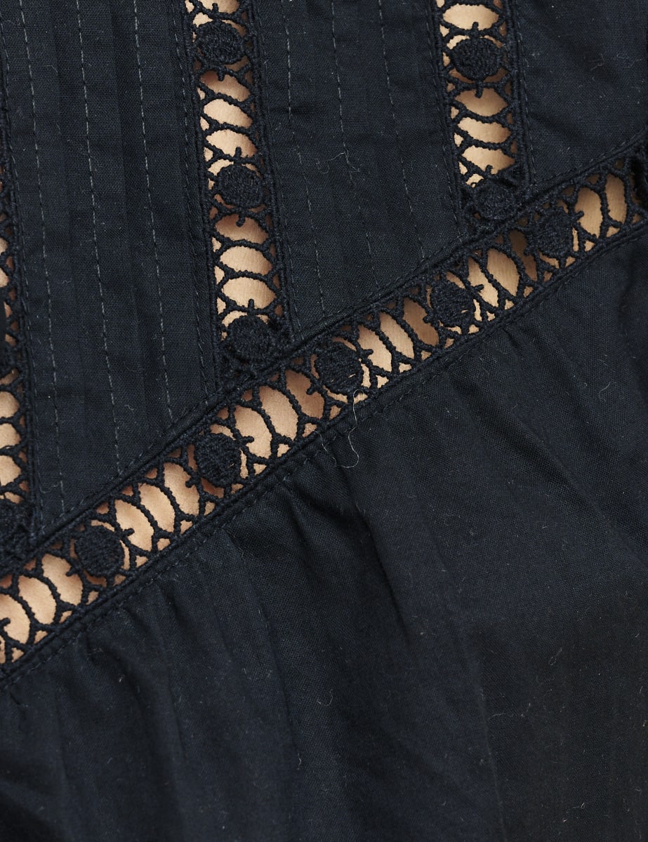 Black Tie Neck Frill Sleeve Blouse