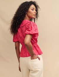 Pink Broderie Collar Blouse