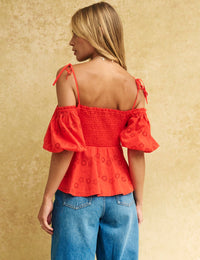 Red Broderie Bardot Blouse