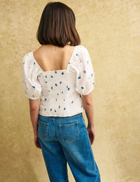 White Blueberry Embroidered Puff Sleeve Top