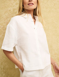 White Button Up Cotton Short Sleeve Shirt