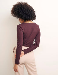 Brown Long Sleeve Button Through Top