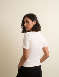 Cream Short Sleeve Button Through Top