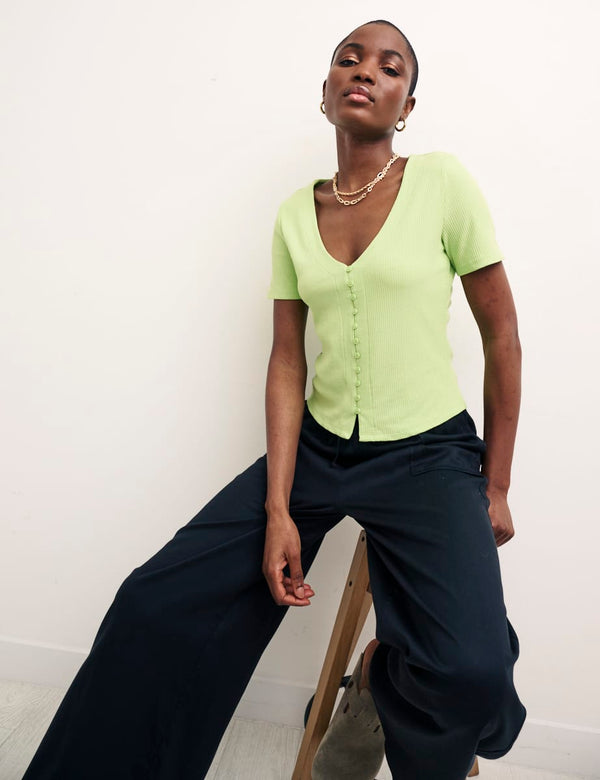 Lime Green Short Sleeve Button Through Top