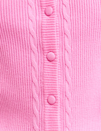 Pink Cable Knit Short Sleeve Cardigan