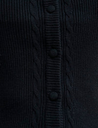 Black Cable Knit Short Sleeve Cardigan
