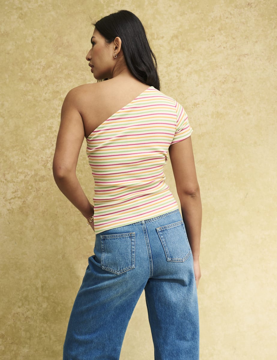 Striped One Shoulder Asymmetric Top