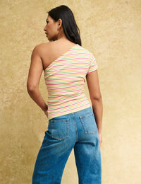Striped One Shoulder Asymmetric Top